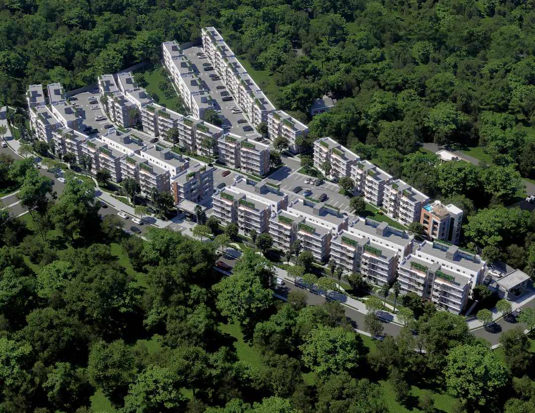 Vista aérea del concepto de Embassy Gardens